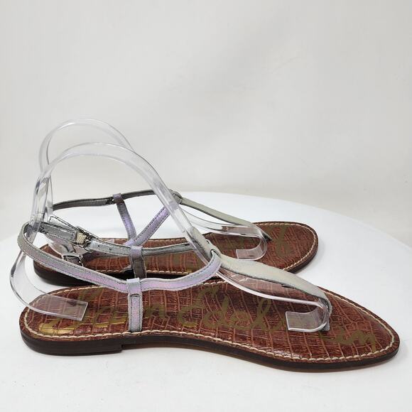 Sam Edelman Gigi Sandal Size 10M Iridescent T-Strap Toe Post Leather Flats Grey - Picture 8 of 11